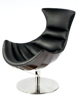 Designerski fotel Lounge Chair Vasto - skóra naturalna czarna, wykończenie Ebony, obrotowy