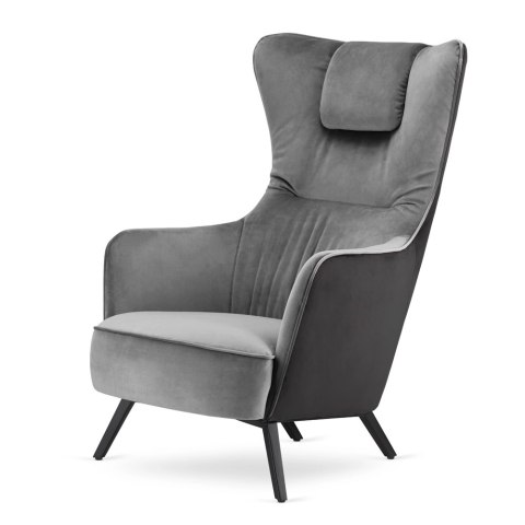 Elegancki fotel uszak Skive Jasnoszary SWAN-12 / Ciemnoszary SWAN-13 - komfortowy fotel relaksacyjny velvet