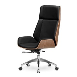Ergonomiczny fotel biurowy Timo High czarna skóra naturalna jasny orzech chromowana podstawa premium