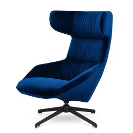 Fotel Atero velvet ciemnogranatowy obrotowy uszak z czarną podstawą - nowoczesny design