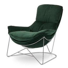 Fotel Berco XZ komfort premium, butelkowy velvet 5187-51, srebrna podstawa, miękki fotel relaksacyjny