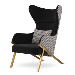 Fotel Classy do salonu ciemnoszary pepitka złota podstawa - designerski uszak premium