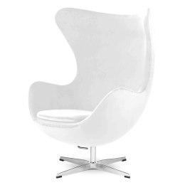 Fotel Egg Treviso Premium biały velvet obrotowy bujany srebrna podstawa - designerski fotel jajo do salonu i biura