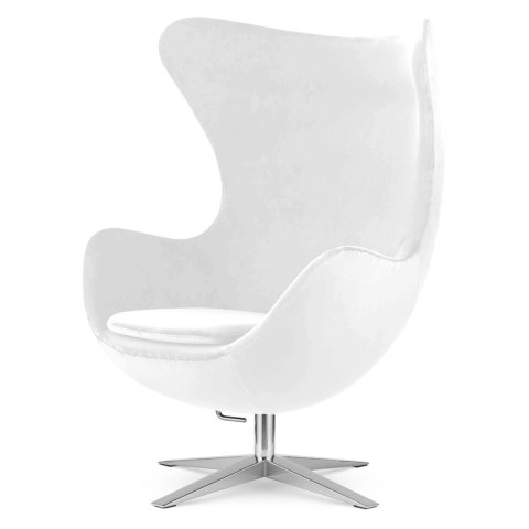 Fotel Egg Treviso Velvet Biały - obrotowy, bujany, elegancka srebrna podstawa
