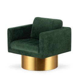 Fotel Glam Velvet do salonu Butelkowy - Aksamitny fotel glamour z pikowaniem na złotej podstawie