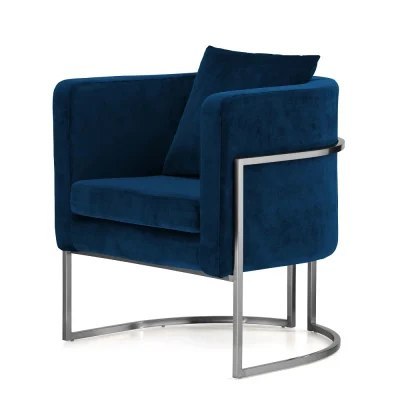 Fotel Miriam Velvet styl glamour ciemny granat SWAN-18 srebrna podstawa - elegancki fotel do biura i apartamentu