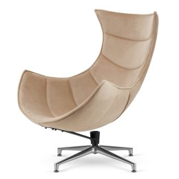 Fotel Nasto obrotowy beżowy velvet - designerski fotel lounge ze srebrną podstawą