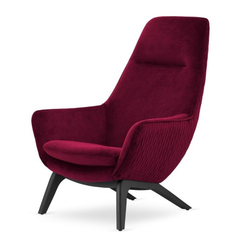 Fotel Orebro bordowy - elegancki fotel skandynawski wypoczynkowy, tapicerowany velvet na drewnianej nodze