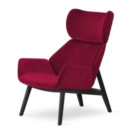Fotel Serio bordowy aksamit - elegancki wypoczynkowy fotel z drewnianymi nogami, styl skandynawski