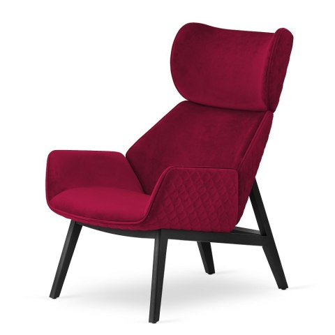 Fotel Serio bordowy aksamit - elegancki wypoczynkowy fotel z drewnianymi nogami, styl skandynawski