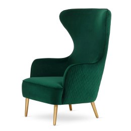 Fotel Sigal skandynawski glamour butelkowy - miękki velvet, eleganckie złote nogi