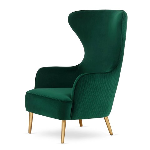 Fotel Sigal skandynawski glamour butelkowy - miękki velvet, eleganckie złote nogi