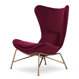 Fotel Varde velvet SWAN-14 bordowy - stylowy fotel industrialny glamour do wnętrz, złota podstawa