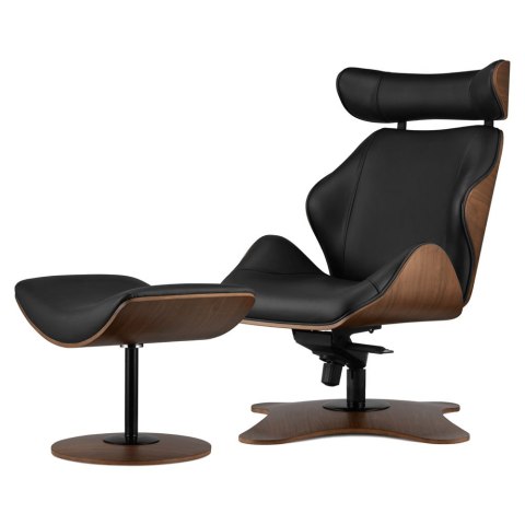 Fotel Viterno Lounge Chair czarny z podnóżkiem - obrotowy, regulowane odchylenie