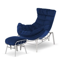 Fotel bujany Hoor XZ z podnóżkiem granatowy - stylowy fotel lounge do wnętrz premium