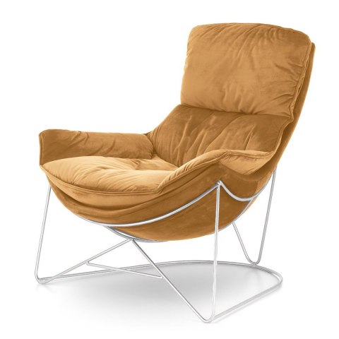 Fotel lounge Berco XZ miodowy velvet 5187-24 ze srebrną podstawą - elegancki fotel relaksacyjny do wnętrz