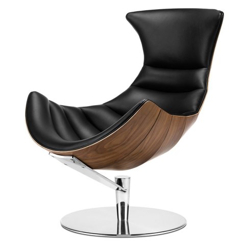Fotel obrotowy Vasto czarny skóra naturalna - designerski Lounge Chair jasny orzech