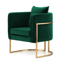 Fotel salonowy styl glamour Miriam Velvet SWAN-16 butelkowy, elegancki design, złota podstawa