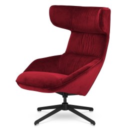 Fotel velvet Czerwony Atero - designerski nowoczesny uszak na czarnej podstawie