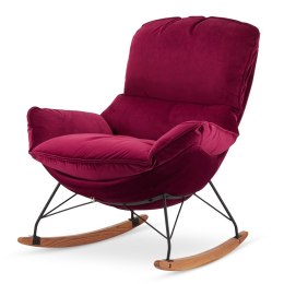 Fotel wypoczynkowy Berco na płozach bujany - bordowy velvet, elegancki komfort premium
