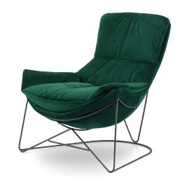 Fotel wypoczynkowy Berco velvet butelkowa zieleń SWAN-16, standardowa metalowa podstawa, elegancki design premium