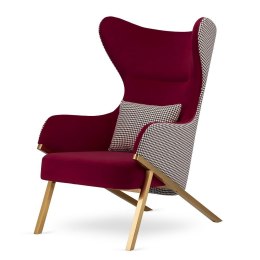 Fotel wypoczynkowy Classy bordowy - elegancki glamour uszak z pepitką i złotymi nogami
