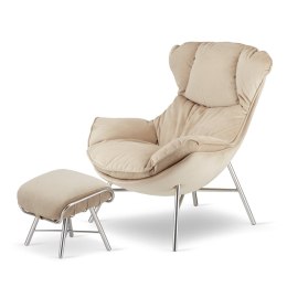 Fotel wypoczynkowy Sveg Beżowy velvet z podnóżkiem - elegancki fotel do salonu