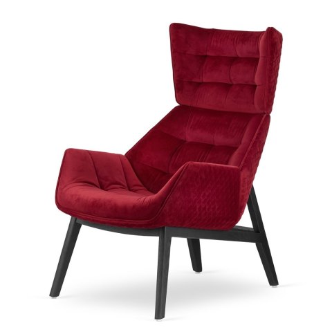 Fotel wypoczynkowy Vojens czerwony velvet - stylowy design skandynawski