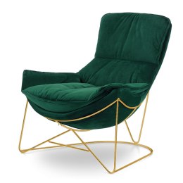 Komfortowy fotel premium Berco XZ - butelkowa zieleń welwetu, złota podstawa i elegancja inspirowana naturą