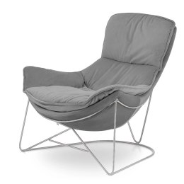 Nowoczesny fotel Berco XZ jasnoszary velvet ze srebrną podstawą - komfort, design i skandynawska estetyka