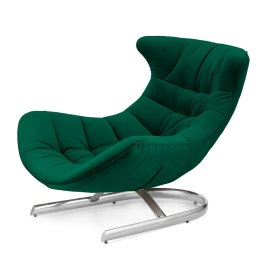 Nowoczesny fotel relaksacyjny Storto XZ - velvet butelkowa zieleń, elegancki fotel do wnętrz premium, srebrna podstawa