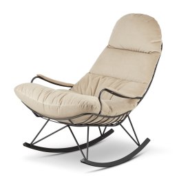 Skandynawski fotel salonowy Vind na płozach XZ beżowy velvet SWAN-01 - elegancki fotel relaksacyjny do salonu lub sypialni