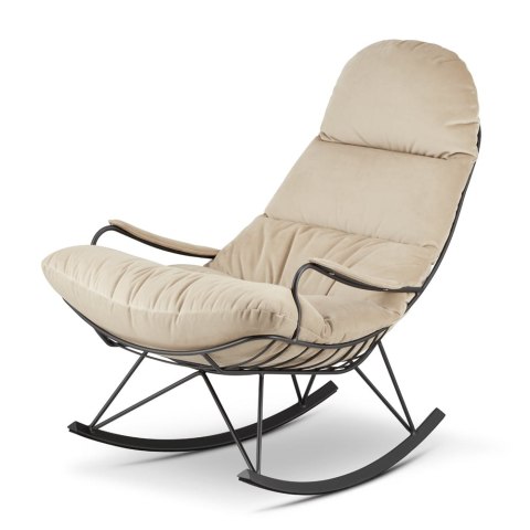 Skandynawski fotel salonowy Vind na płozach XZ beżowy velvet SWAN-01 - elegancki fotel relaksacyjny do salonu lub sypialni