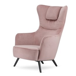 Skandynawski fotel uszak Skive velvet pudrowy róż - elegancki i komfortowy fotel do salonu