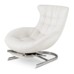 Stylowy Fotel Gard Biały - Skóra Naturalna, wysuwany podnóżek