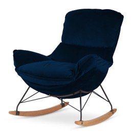 Stylowy fotel Berco na płozach bujany, ciemnogranatowy velvet - elegancki fotel salonowy premium