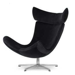 Stylowy fotel Larvik velvet czarny, srebrna podstawa obrotowa, luksusowy fotel wypoczynkowy do nowoczesnego salonu