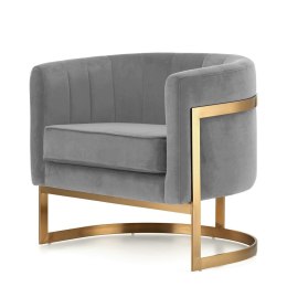 Stylowy fotel Madame jasnoszary - velvet glamour, złota podstawa, designerski akcent