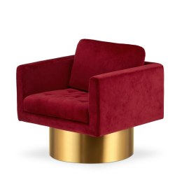 Stylowy fotel wypoczynkowy Glam Velvet Bordowy - Elegancki Fotel pikowany z złotymi dodatkami do salonu glamour