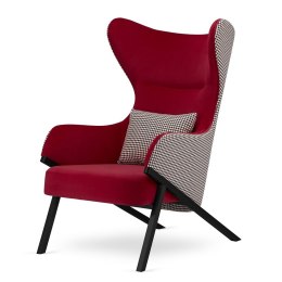 Wygodny fotel do salonu Classy czerwony - styl glamour, pepitka, czarna podstawa