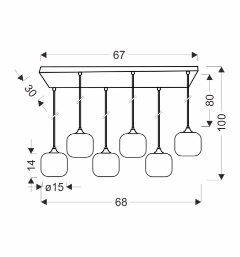 ESTAS lampa wisząca czarny 6x40W E27 klosz bursztynowy