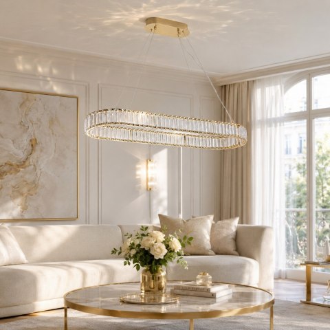 Lampa wisząca ADONIS 100 cm - elegancki żyrandol w złocie i krysztale