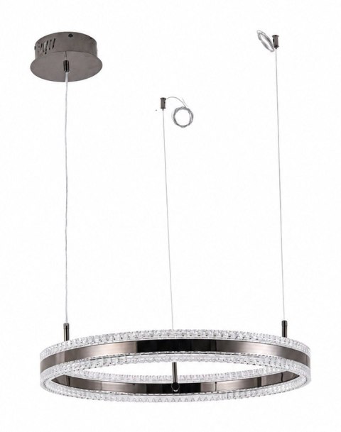 Lampa wisząca ARKADIA LED 60 cm - tytanowa z kryształowym pierścieniem