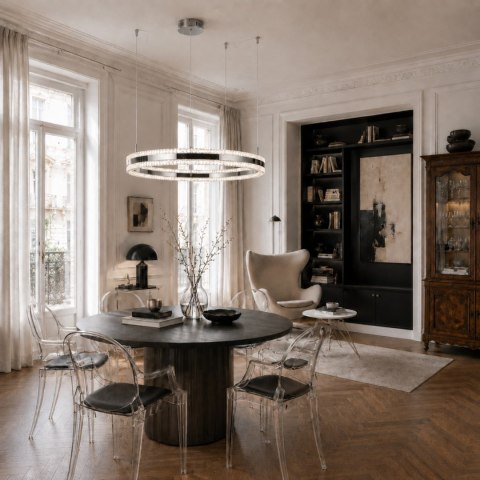 Lampa wisząca ARKADIA LED 80 cm - tytanowa z kryształowym pierścieniem