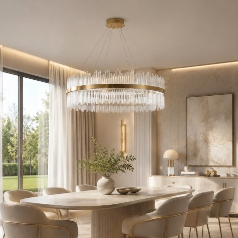 Lampa wisząca HESTIA 120 cm - żyrandol LED, złoty do salonu
