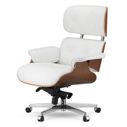 Fotel Biurowy Lucera XL w stylu Lounge Chair Biała Skóra Ciemny orzech Biały