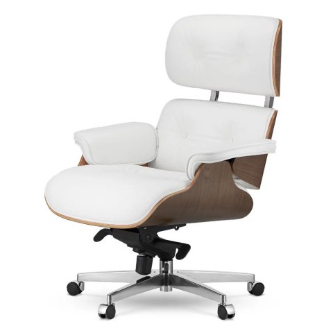 Fotel Biurowy Lucera XL w stylu Lounge Chair Biała Skóra Jasny orzech Biały