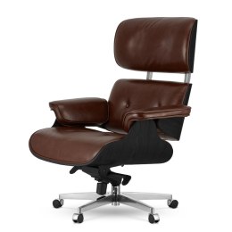 Fotel Biurowy Lucera XL w stylu Lounge Chair Brązowa Skóra Czarny dąb
