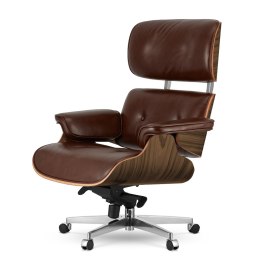 Fotel Biurowy Lucera XL w stylu Lounge Chair Brązowa Skóra Jasny Palisander
