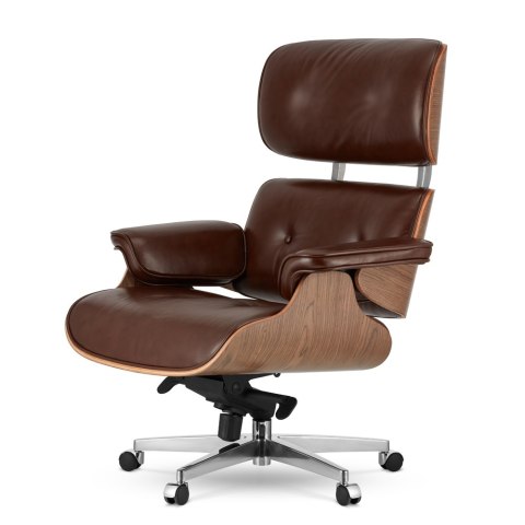 Fotel Biurowy Lucera XL w stylu Lounge Chair Brązowa Skóra Jasny orzech